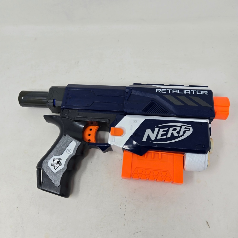 Nerf N-Strike Elite Retaliator Blaster Blue White Orange with 6-Dart Clip